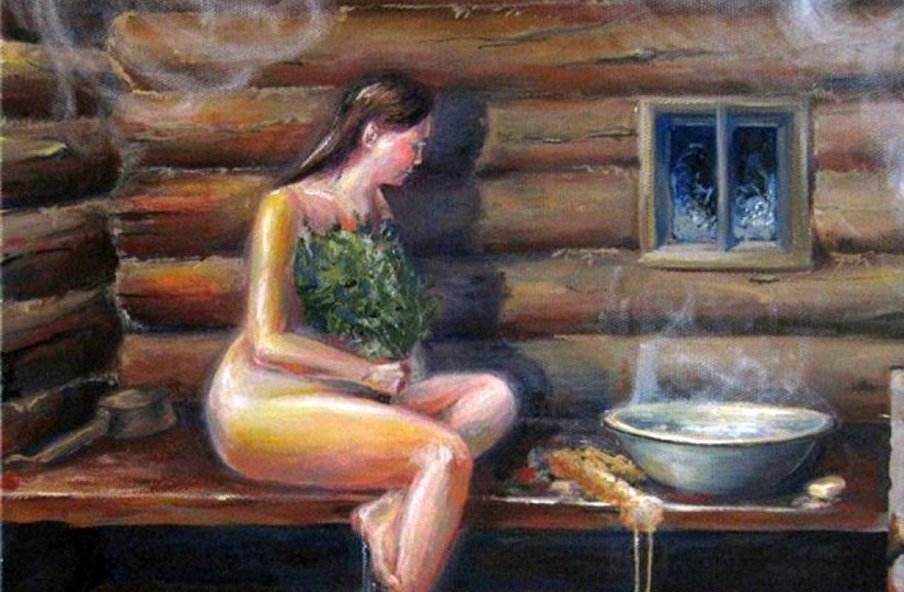 Мамы в бане смотрим. Русская баня в живописи. Картины для бани. Картина баня в деревне.